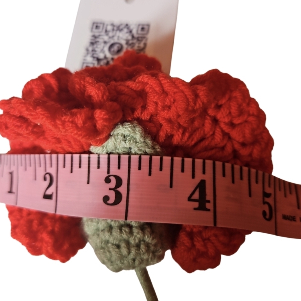 Handmade Red Crochet Carnation Flower Hand Crafted Botanical Faux Floral Gift - Picture 15 of 17